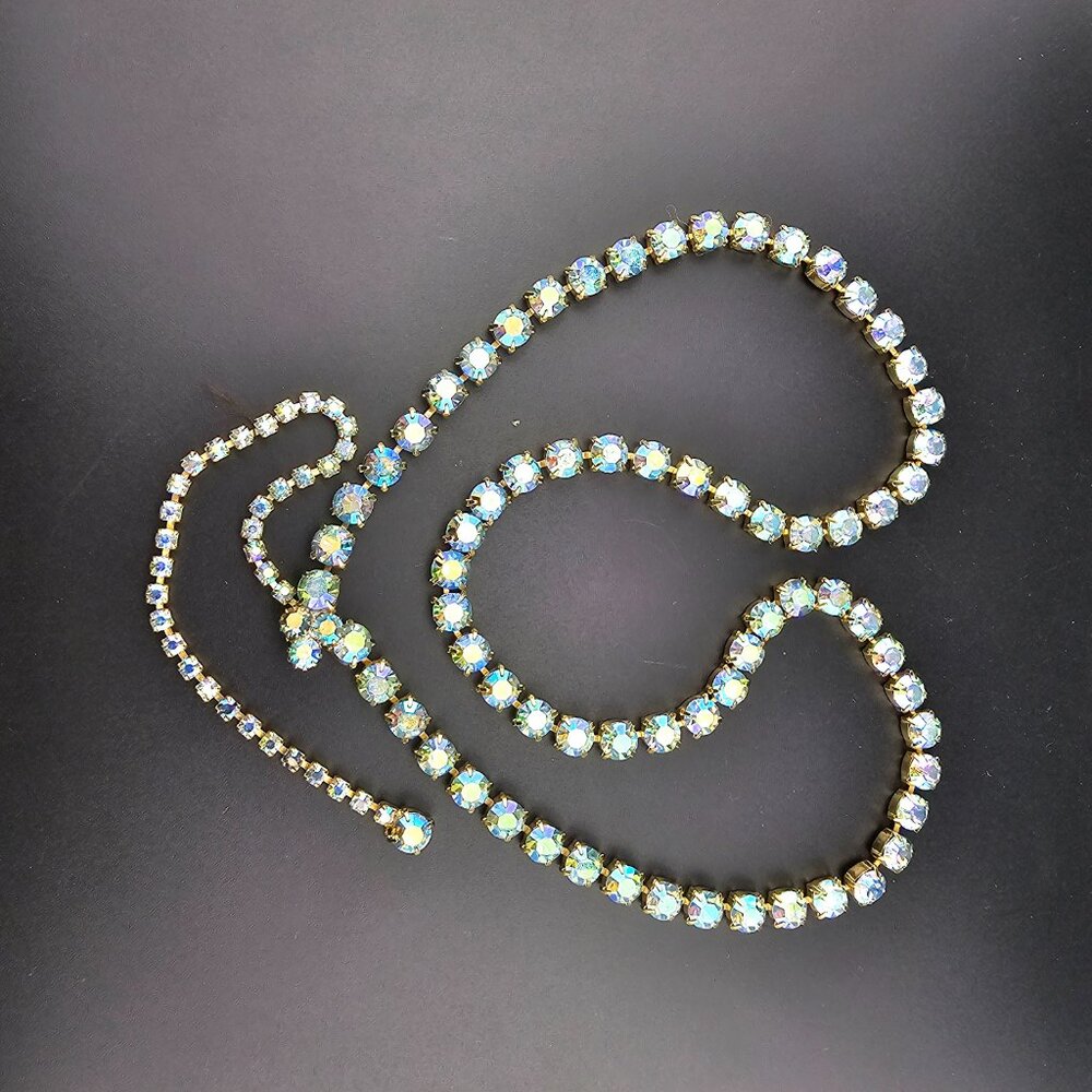 Vintage Blue Aurora Borealis Rhinestone Lariat Necklace or Belt 29-37"